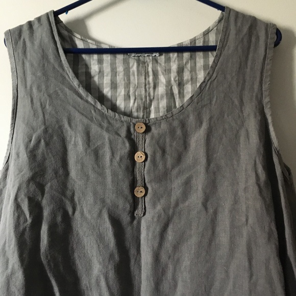 TALIA BENSON Grey + White Linen + Cotton Double Layer Dress S - Picture 2 of 6